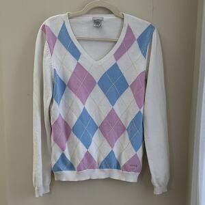 Vintage IZOD Women’s Argyle Golf V-neck Size L  Pink Blue 80s90s
